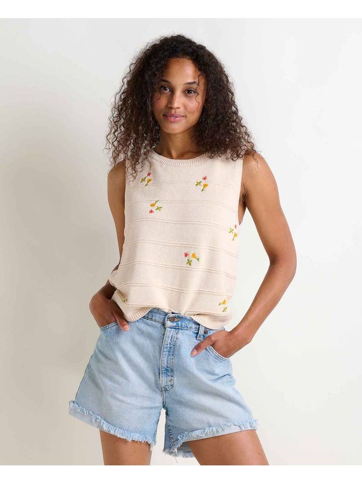 Natural Embroidery Bianca Crew Tank Embroidered S25 for wholesale on Faire