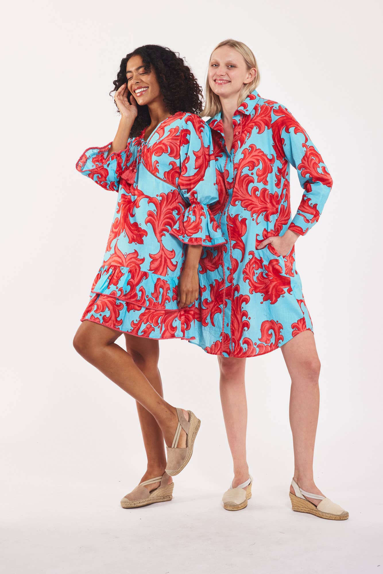 ModaPosa – Vestido - Mulher por atacado – Vestido Brigida Baroque Swirl Azul Vermelho Primavera Verão4