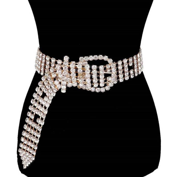 Madeline Love - Wholesale Belt - Women's - Embellished Crystal Rhinestone Buckle Belt Rhinestone Belt