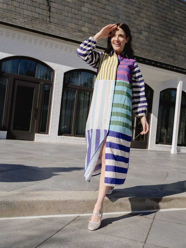 Sienna Linen Stripe Midi Dress for wholesale by Briton Court