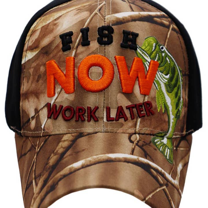 Cap Zone - Wholesale Baseball cap – Unisex - Fish Now Work Later Hunt Camo Acrylic Baseball Cap4