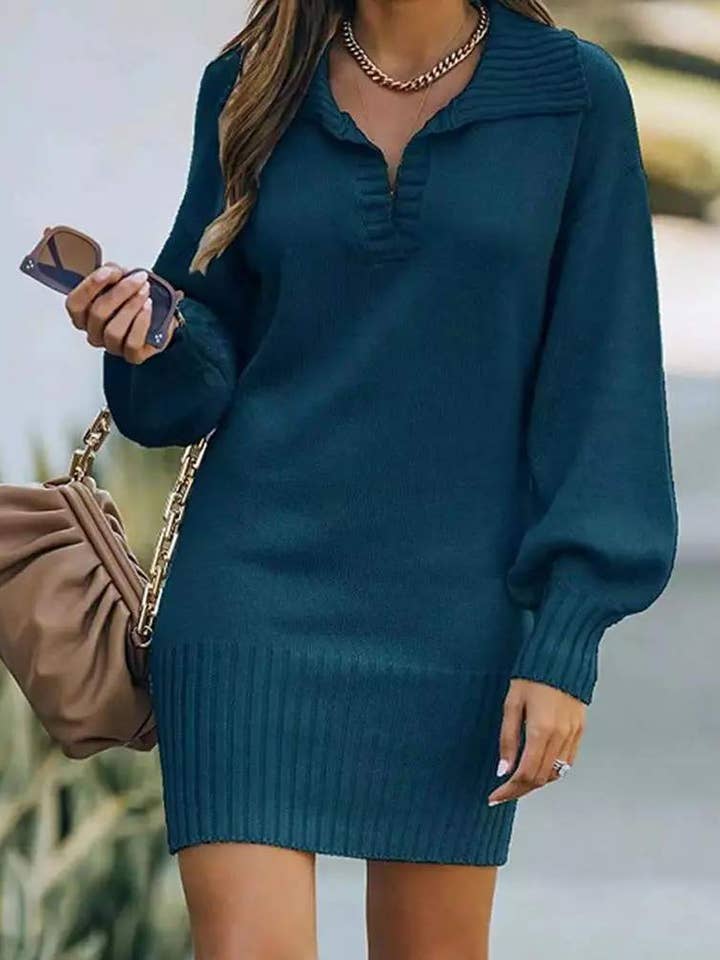 lantern sleeve knit sweater dress for wholesale by Fashion Combination