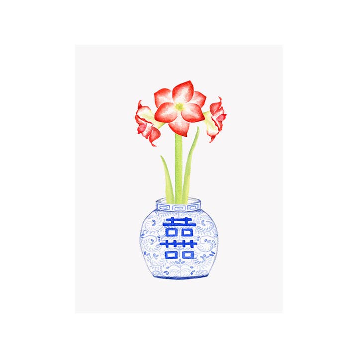 Amaryllis Ginger Jar Holiday Card for wholesale by Brake Ink Stationery