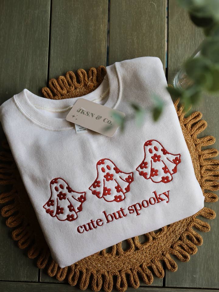 JKSN & Co. - Wholesale Graphic Sweatshirt - Women's - Cute But Spooky Ghost Embroidered Sweatshirt 2