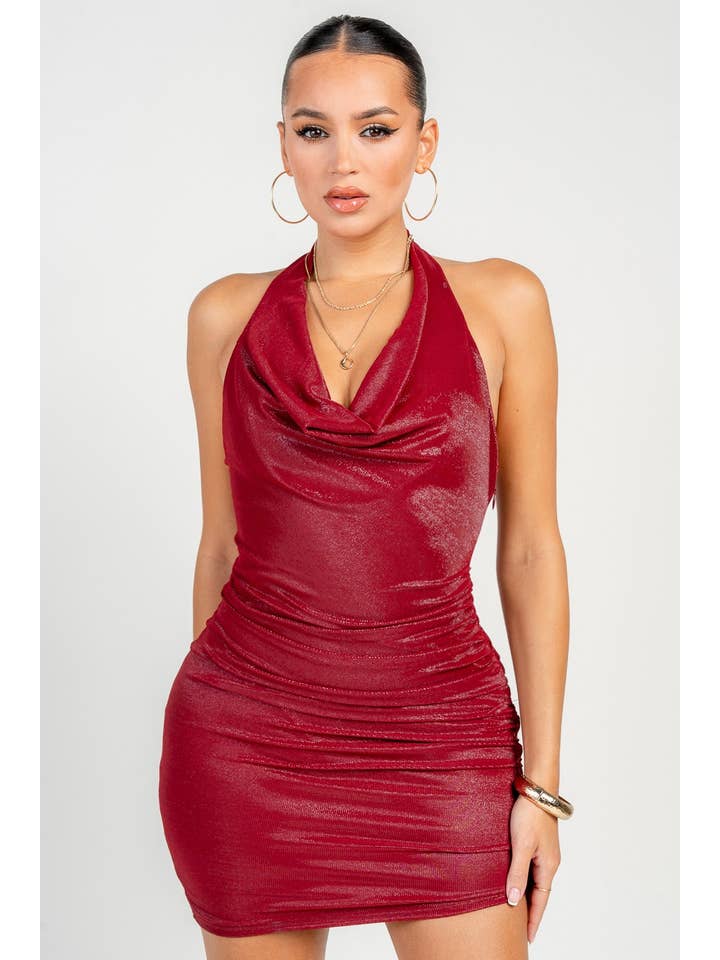 PRIVY - Wholesale Dress - Women's - Cowl Halter Neck Asymmetrical Hem Mini Dress7