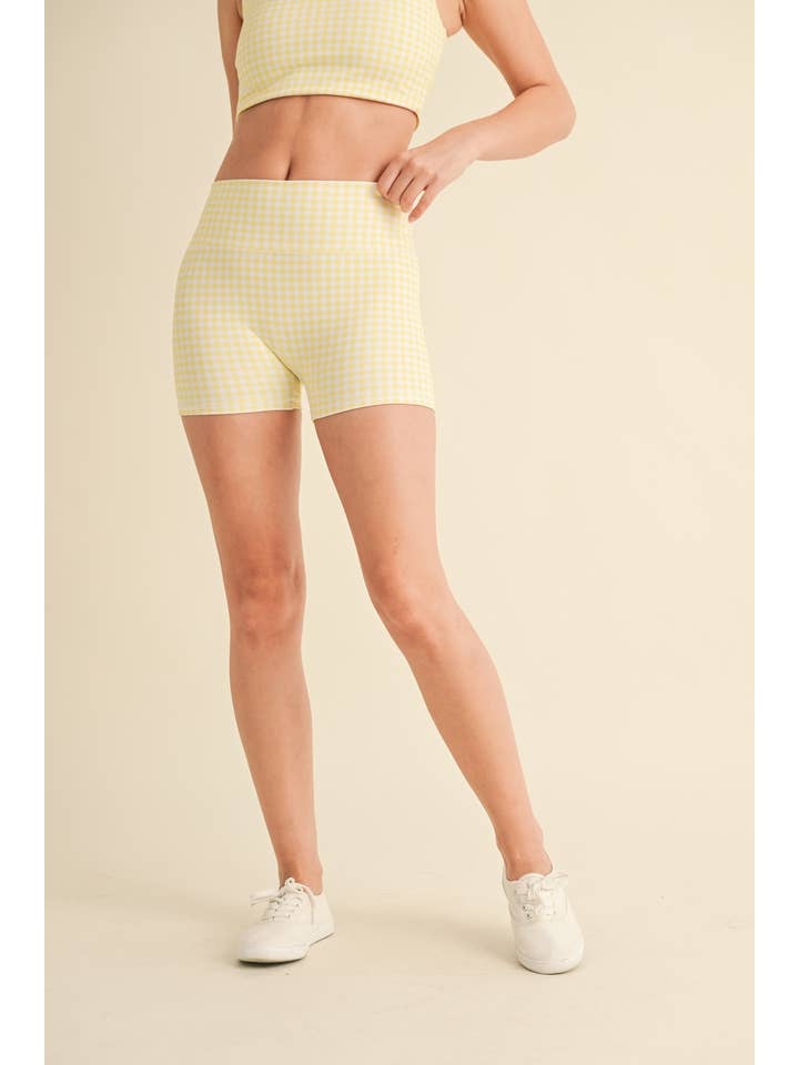 KIMBERLY C - Wholesale Athletic Shorts - Women's - Gingham Print Mid-Rise Mini Shorts10
