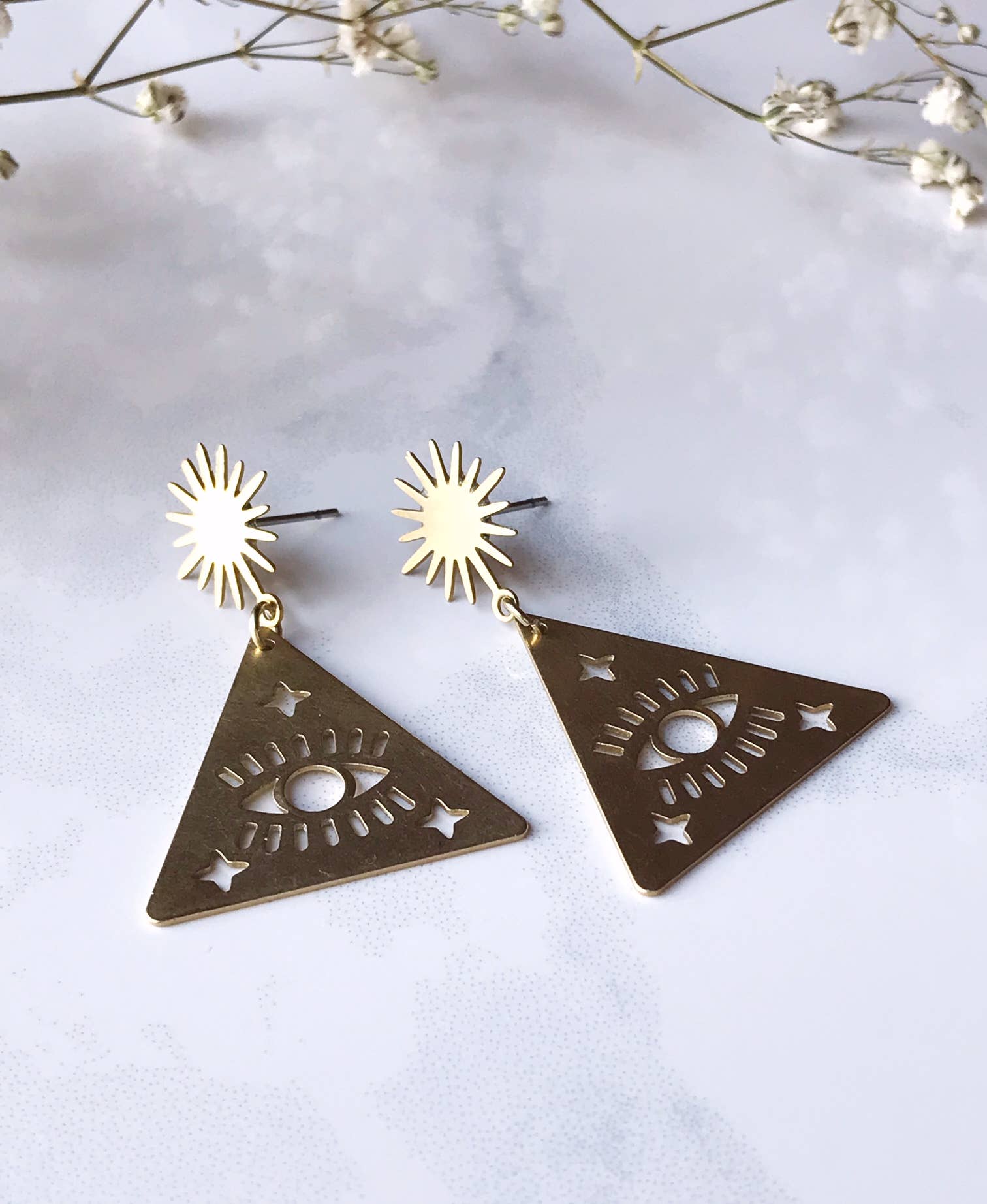 Pearl and Ivy Studio - Wholesale Dangle Earrings - Evil eye sun earrings brass earrings - Pharaoh4