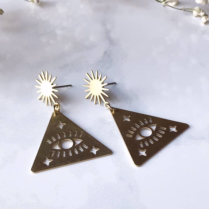 Pearl and Ivy Studio - Wholesale Dangle Earrings - Evil eye sun earrings brass earrings - Pharaoh4