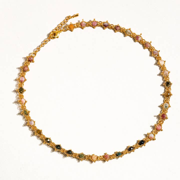 Multi Colored Skylar 18K Gold Multi-Stone Chained Bracelet, Necklace for wholesale on Faire4