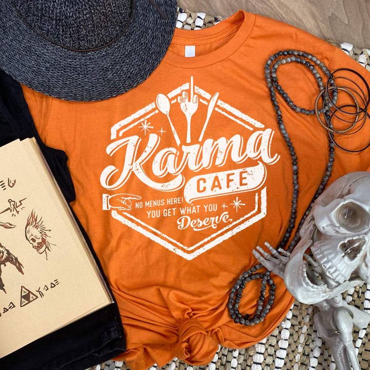 Karma Cafe Tee for wholesale by Trendy Tee Co.
