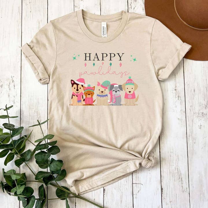 Happy Pawlidays Tee for wholesale by Uppercrufts, LLC