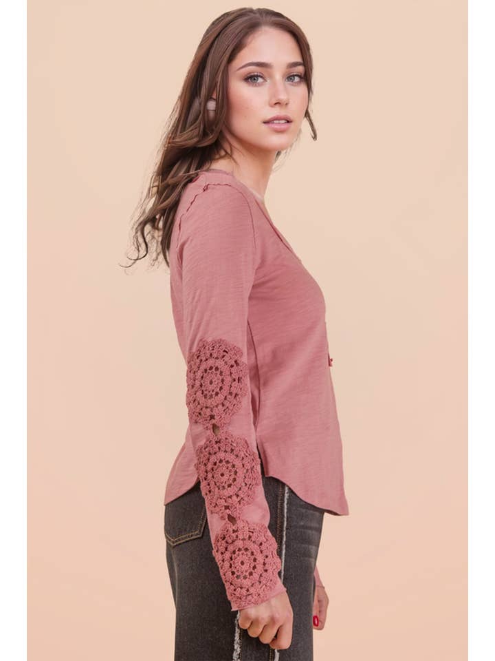 VERY J - Wholesale Knit Top - Women's - NT12252-Sleeve Lace Trim Solid Knit Top4