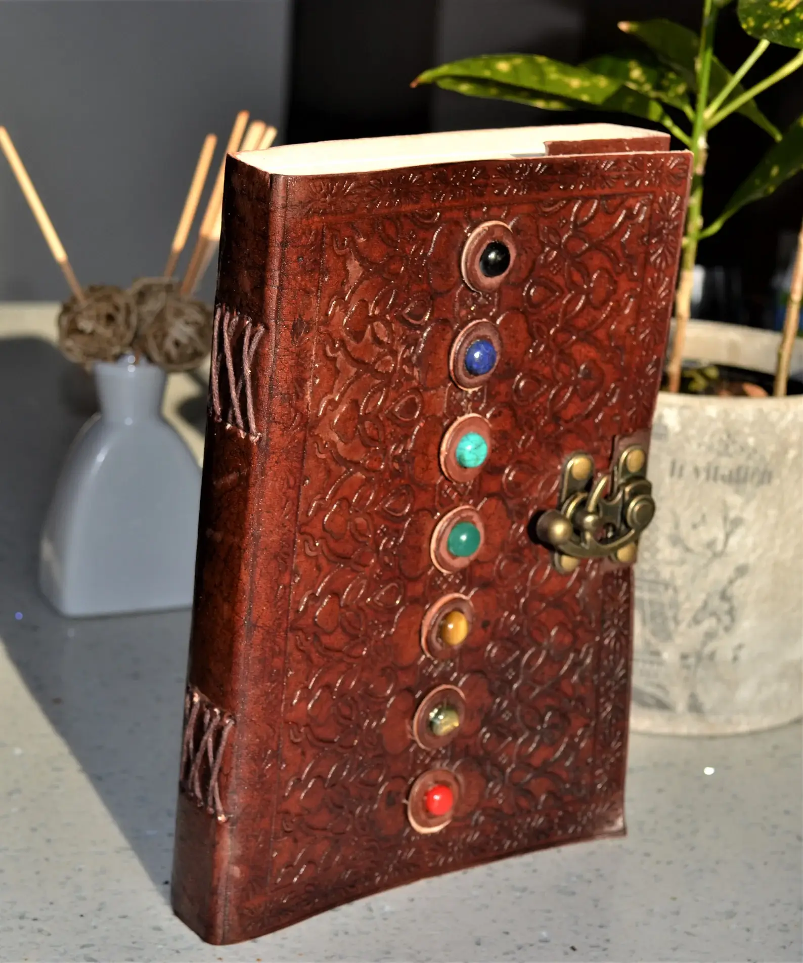 R K Handicrafts and Exporters - Wholesale Journal/Diary - 7 Chakra Leather Journal Chakra Stones Meditation3