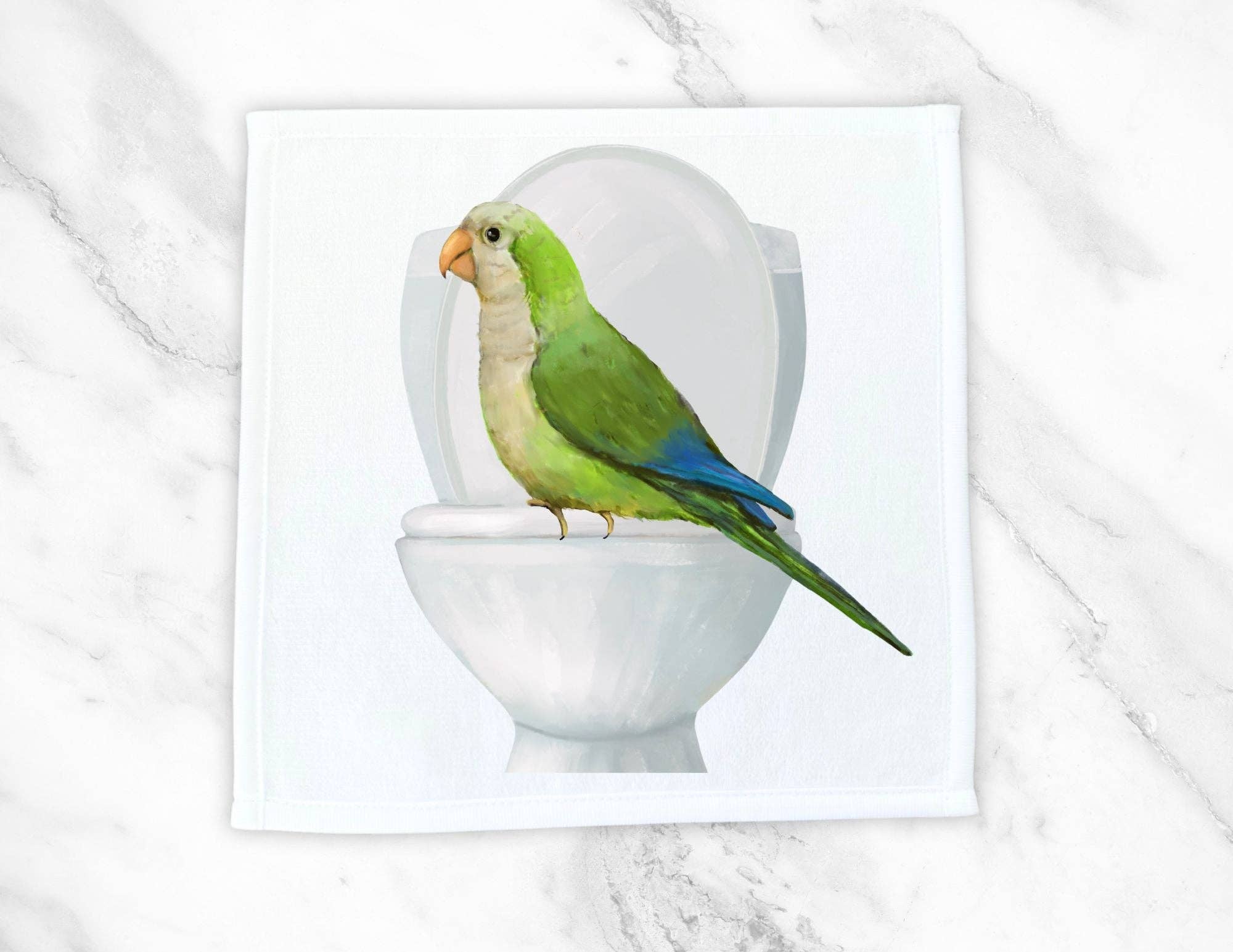 MerikaArt - Wholesale Wash Cloth - Quaker Parrot Toilet Perch Washcloth – A Fun Bird Lover's Essential0