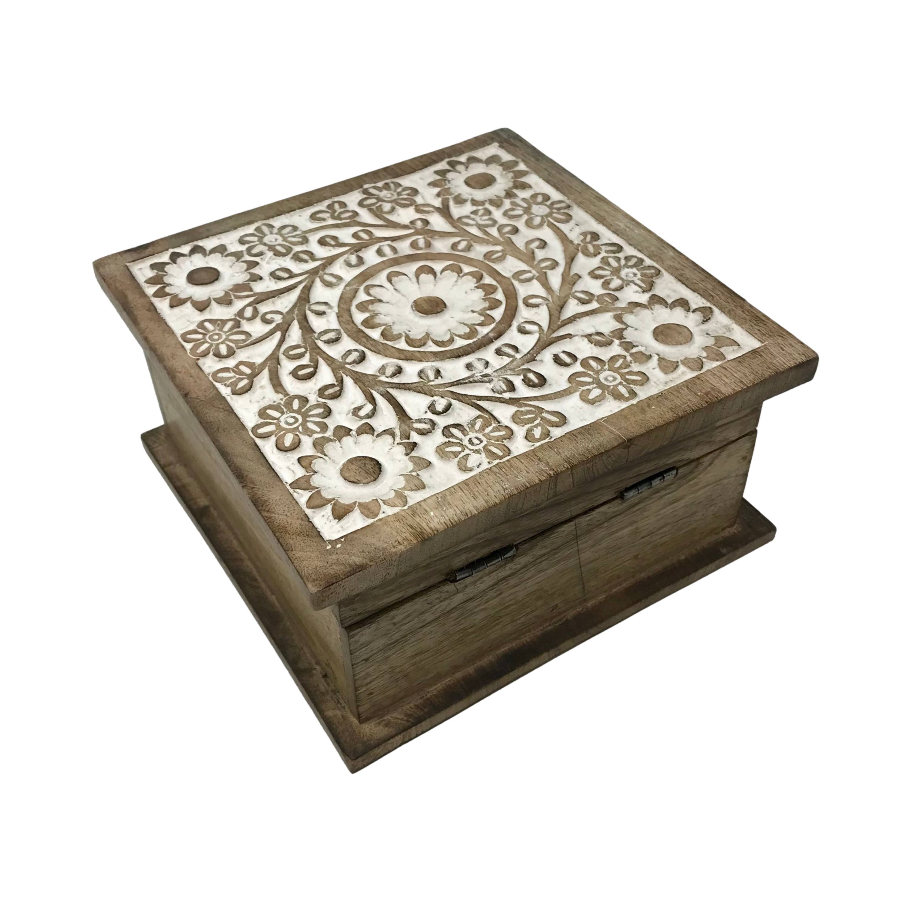 Wilco Home – Großhandel Dekoschachteln – Herbst geschnitzte Holz "Blumengarten" Scharnierbox8