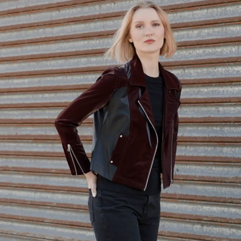 Clara Sunwoo - Wholesale Leather Jacket - Women's - JK225H -Vinyl, Liquid Leather ™ Panel Zip Cuff Pocket Jacket4