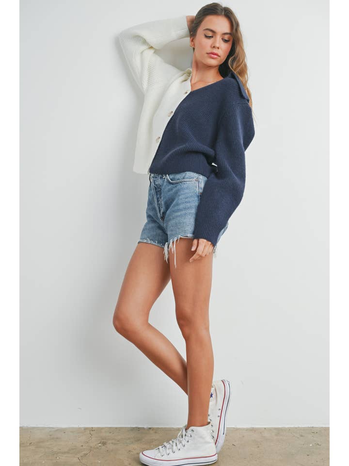 BUTTERMELON - Wholesale Cardigan - Women's - Two Tone V-Neck Cardigan - BMW7390