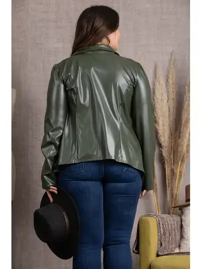 OLIVEN OLIVEN REVERS PU LÆDER PLUS STØRRELSE BLAZERJAKKE SJ1206 for engroshandel på Faire2