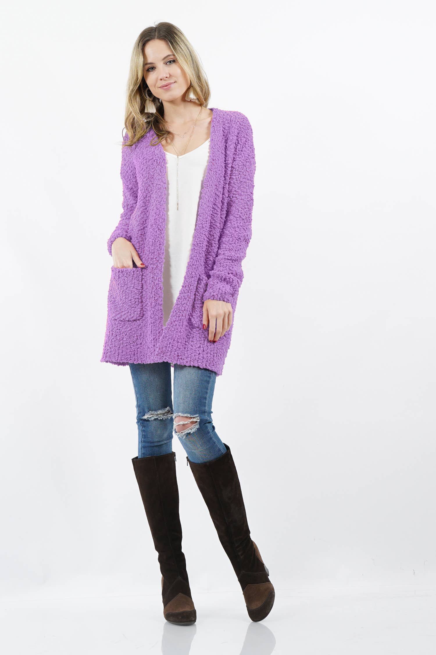 42POPS - Wholesale Cardigan - Women's - Popcorn Sweater Cardigan w/ Pockets47