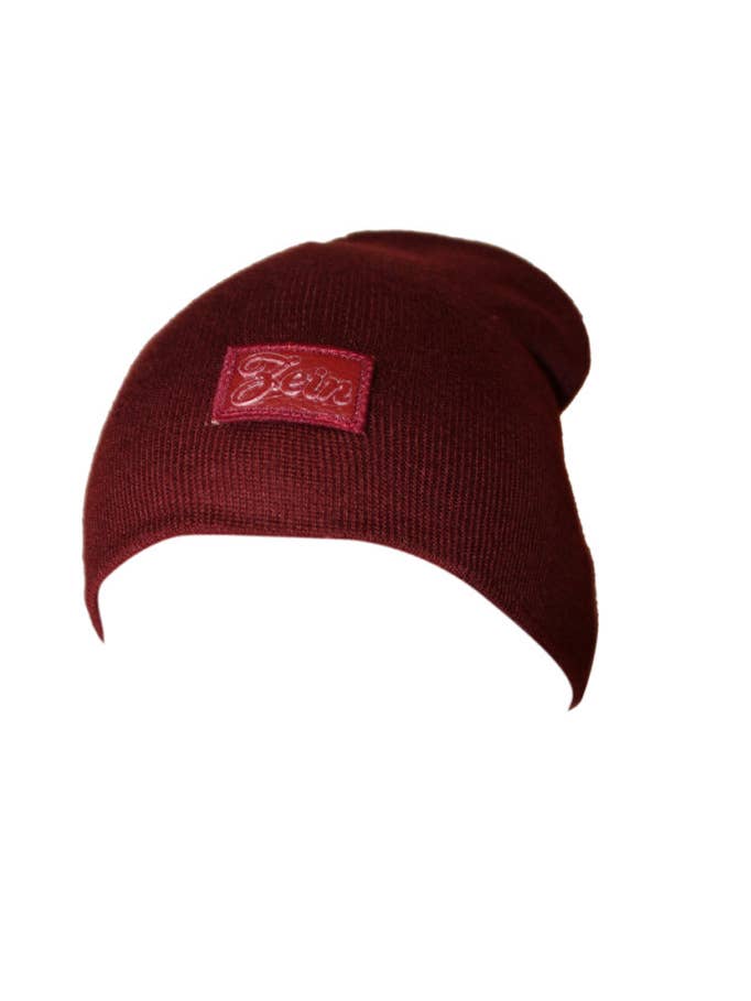 Regular Leather Box Logo Beanie - Maroon for wholesale by Zein