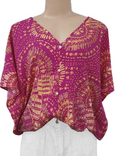 Rosa Clothing - Wholesale Blouse - Women's - Vibrant Boho Pattern V-Neck Blouse
