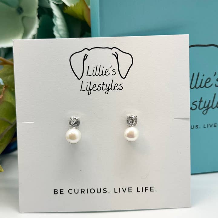 Sterling Silver CZ stud with pearl Earrings for wholesale by Lillie's Lifestyles