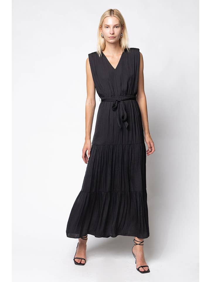 Deep V Maxi Dress With Shoulder Pads for wholesale by Naked Zebra
