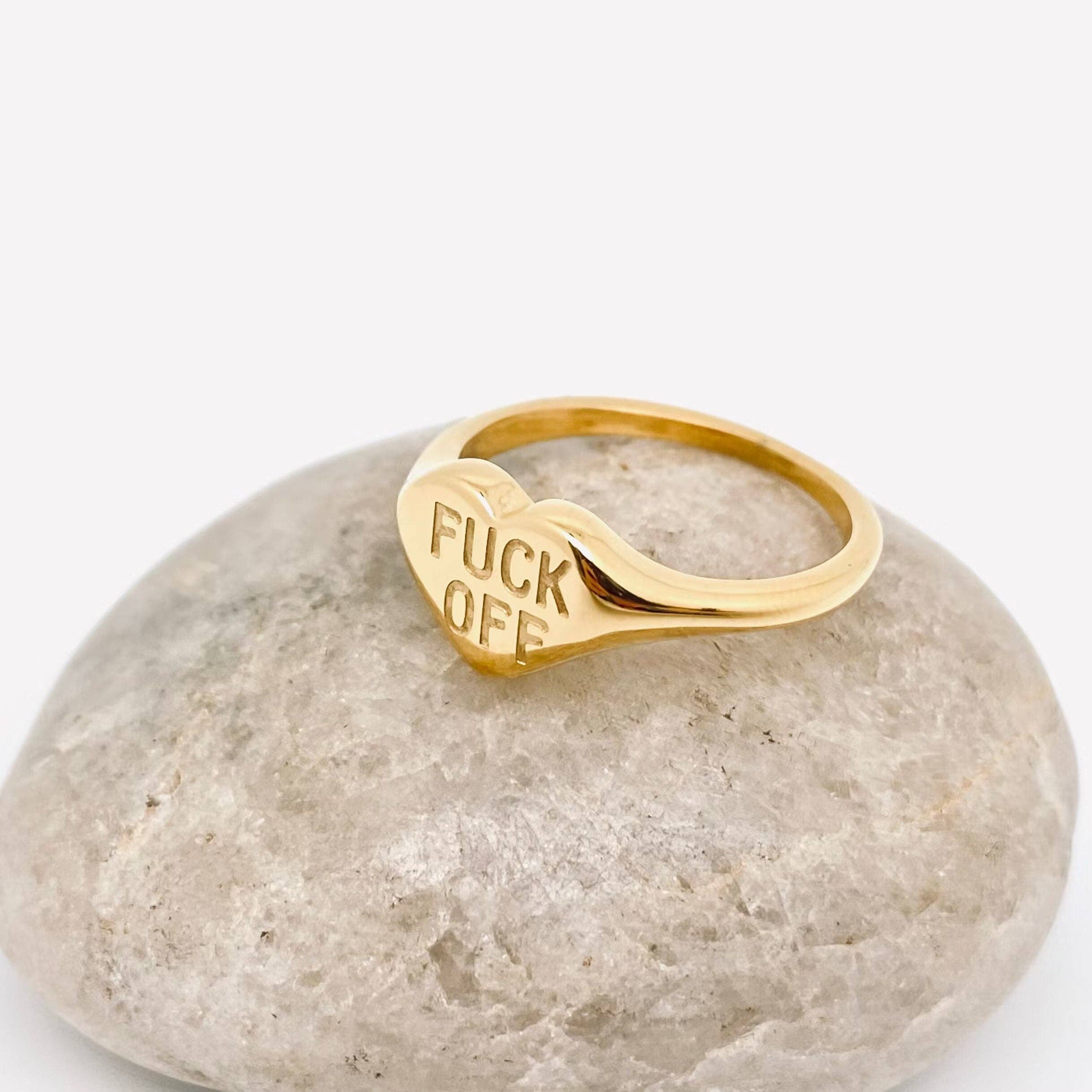 Mio Queena - Wholesale Cocktail/Statement Ring - "Fuck Off" Heart-shaped 18K Gold Plated Stee Ring - FGS1