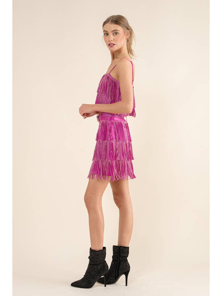 RED 32247T - Satin Base Studded Tiered Fringe Cami Top for wholesale on Faire12