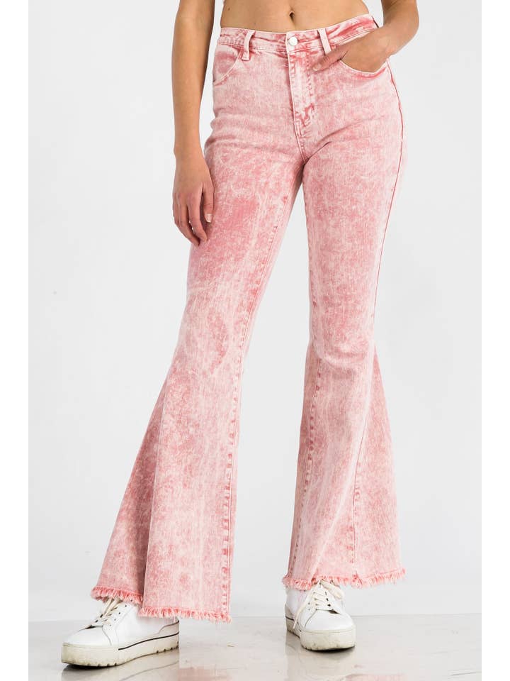 BNS - Wholesale Jeans - Women's - Acid Denim Bell Bottom Pants with Pockets Pink5