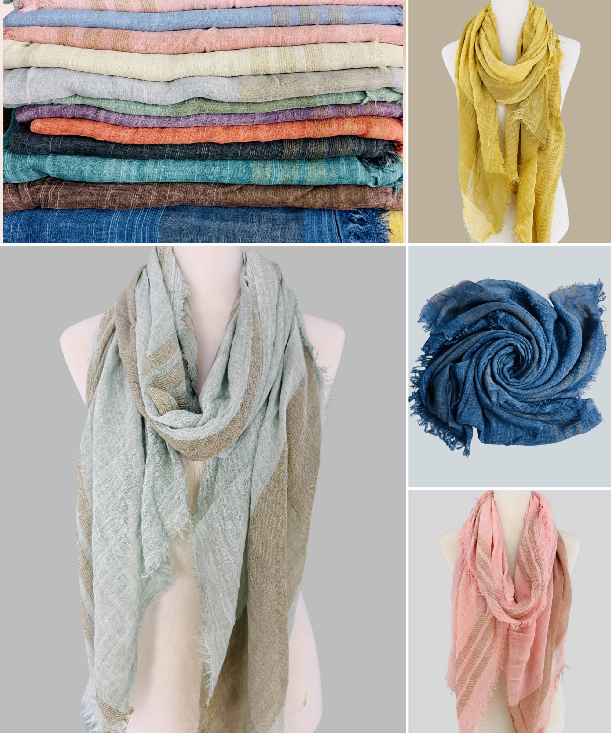 JC Sunny Fashion - Wholesale Scarf - Women's - Classic Vintage Stonewash Stripe-Trimmed Scarf16