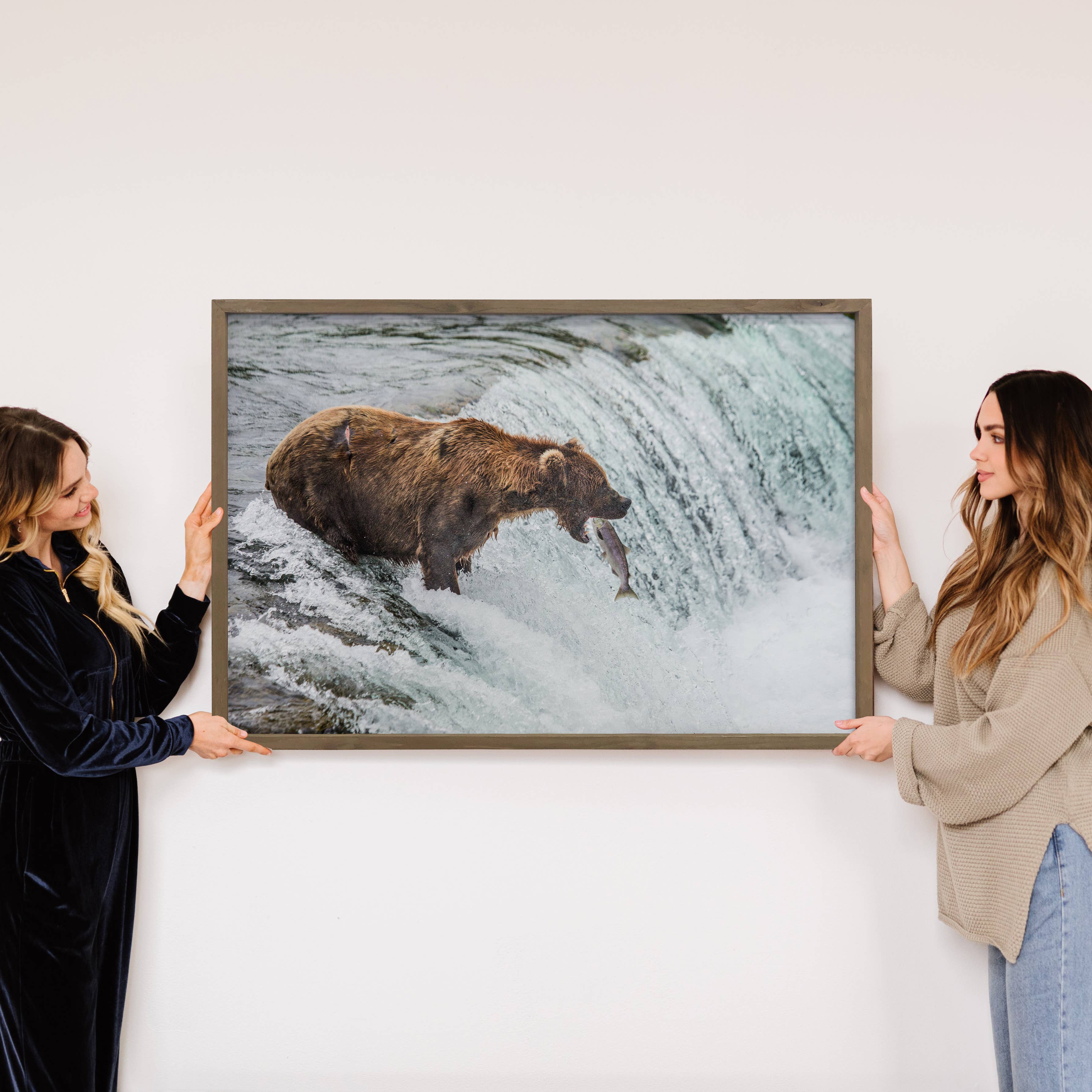 Hangout Home - Wholesale Art Print - Bear Catching Salmon - Wildlife Photography - Wood Framed2