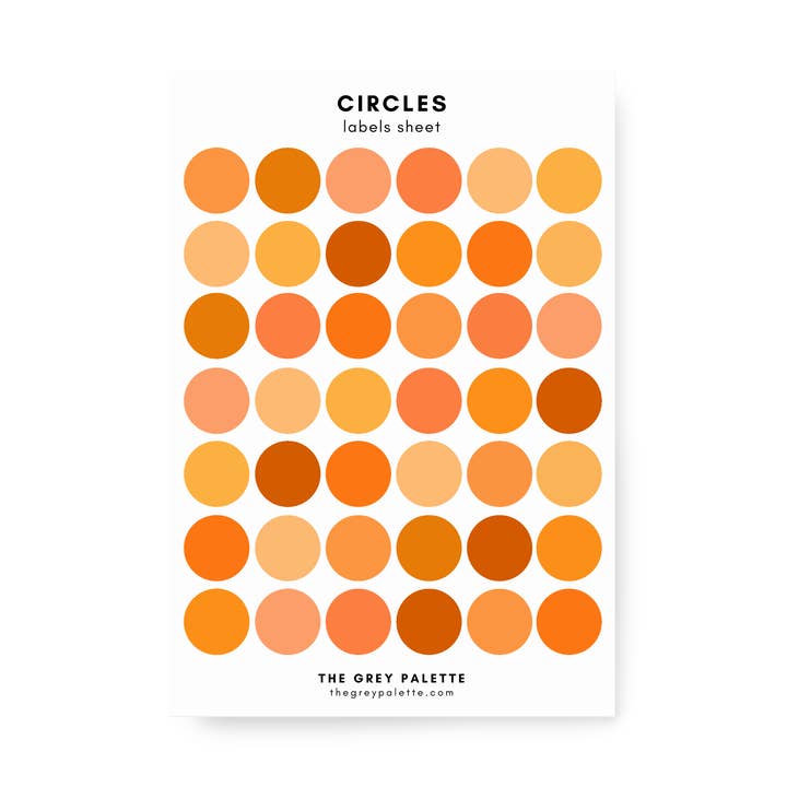 Feuille d'autocollants cercles orange pour la vente par The Grey Palette