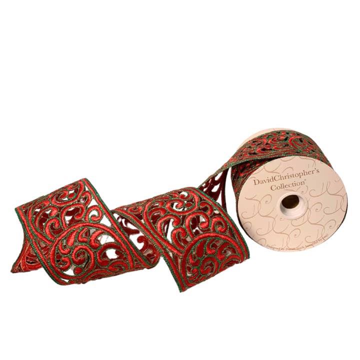 4"X10YD RIBBON (EMERALD/RED) for wholesale by David Christopher's Collection