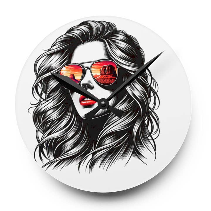 Orologio da Parete in Acrilico con Occhiali da Sole Retrò Donna, Route 66 per la vendita all'ingrosso da parte di LadyKCreations1