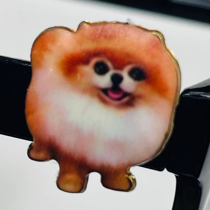 Orange Pomeranian Dog Gold Plated Enamel EyeDeco for wholesale by Cork and Charm