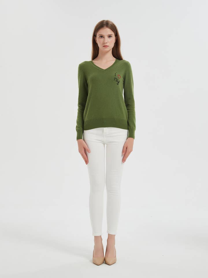 Aangepaste grade-A kasjmier trui met V-hals voor dames, DIY-ontwerp voor wholesale door EWSCA