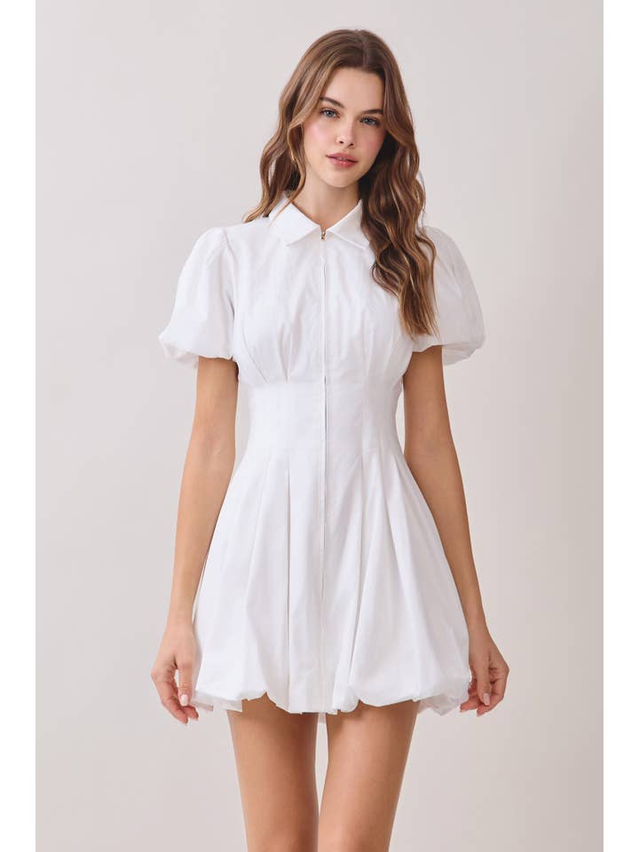 TCEC - Wholesale Dress - Women's - CD05305-Fit and Flare Zipper Front Bubble Sleeves Dress6