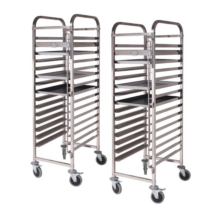 SOGA 2x Gastronorm Trolley 15 Tier Stainless Steel Cake Bakery Trolley Suits 60*40cm Tray for wholesale by SOGA International Pty Ltd