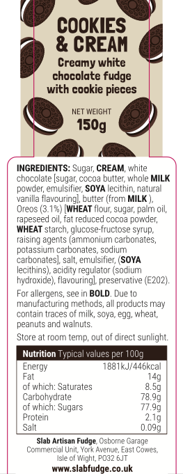 Slab Artisan Fudge – wholesale Fudge – Cookies & Cream Fudge Slab3