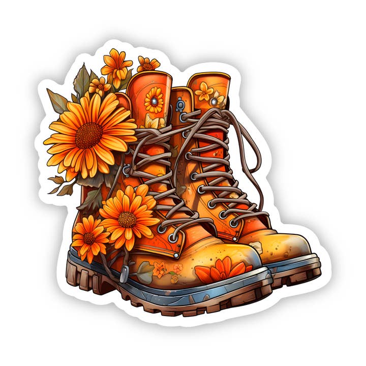 PiggyPrintStickers - Venta al por mayor Pegatina - Pegatina de Girasol | Diseño de Botas Hippie | Calcomanía de Vinilo