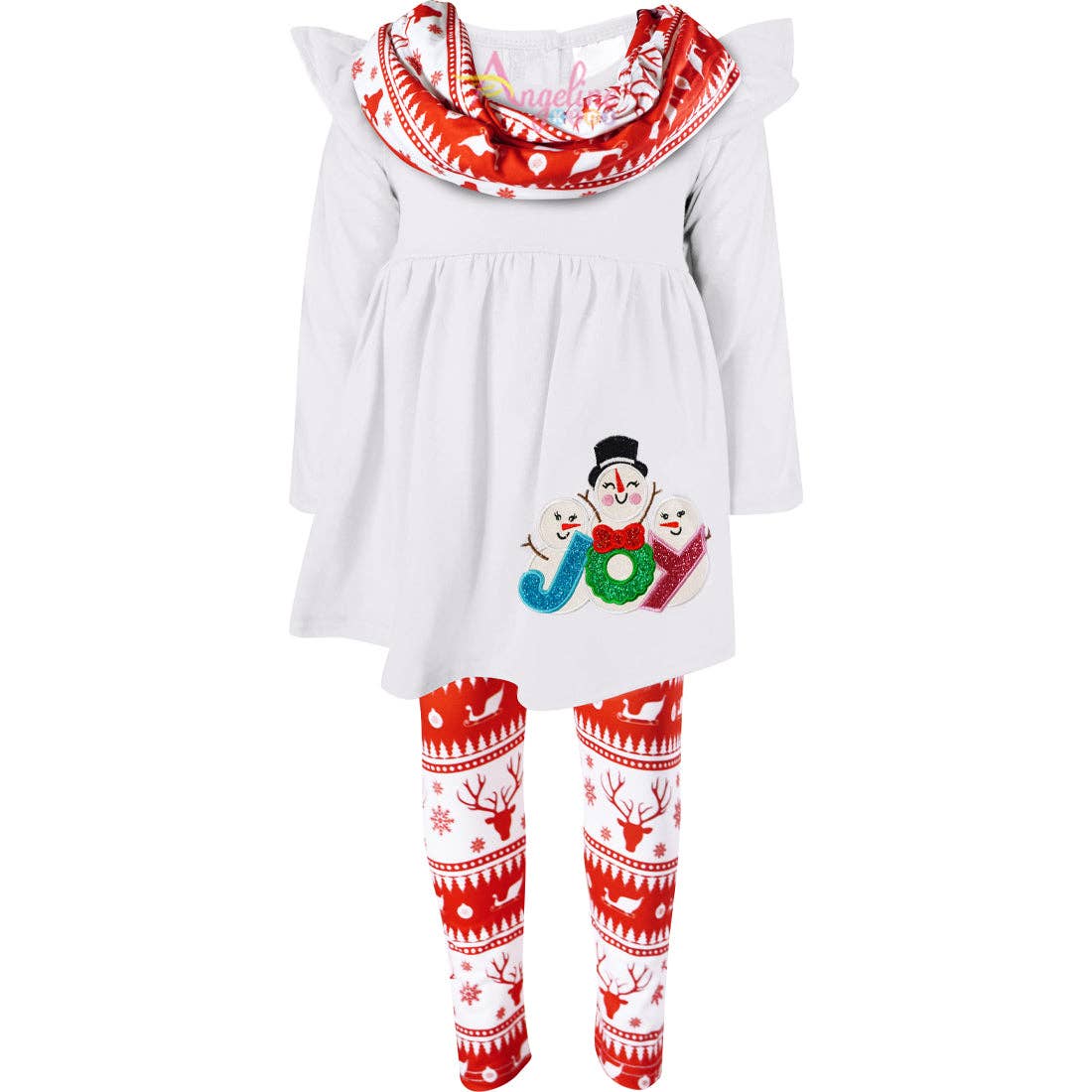 Amor Babee - Venta al por mayor Conjunto de camiseta y mallas - Niños - Juego de bufanda de muñeco de nieve para niñas, color blanco/rojo1