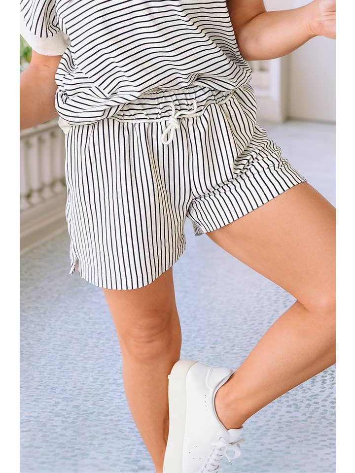 Little Daisy Closet - Wholesale Top & Pant Set (NOT Loungewear) - Women's - LDC Stripe V Neck Tee and Casual Short Set