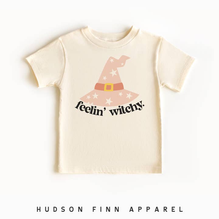 Hudson Finn Apparel - Wholesale Screen Printed T-Shirt - Kids - Feeling Witchy Girls Halloween Shirt, Kids Witch Hat Tshirt0