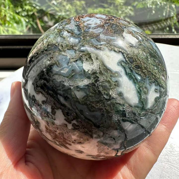 Moon Rituals - Wholesale Spiritual stone/crystal - Large Natural Moss Agate Sphere | Grounding & Nature Connection Crystal - christmas crystal gift #42