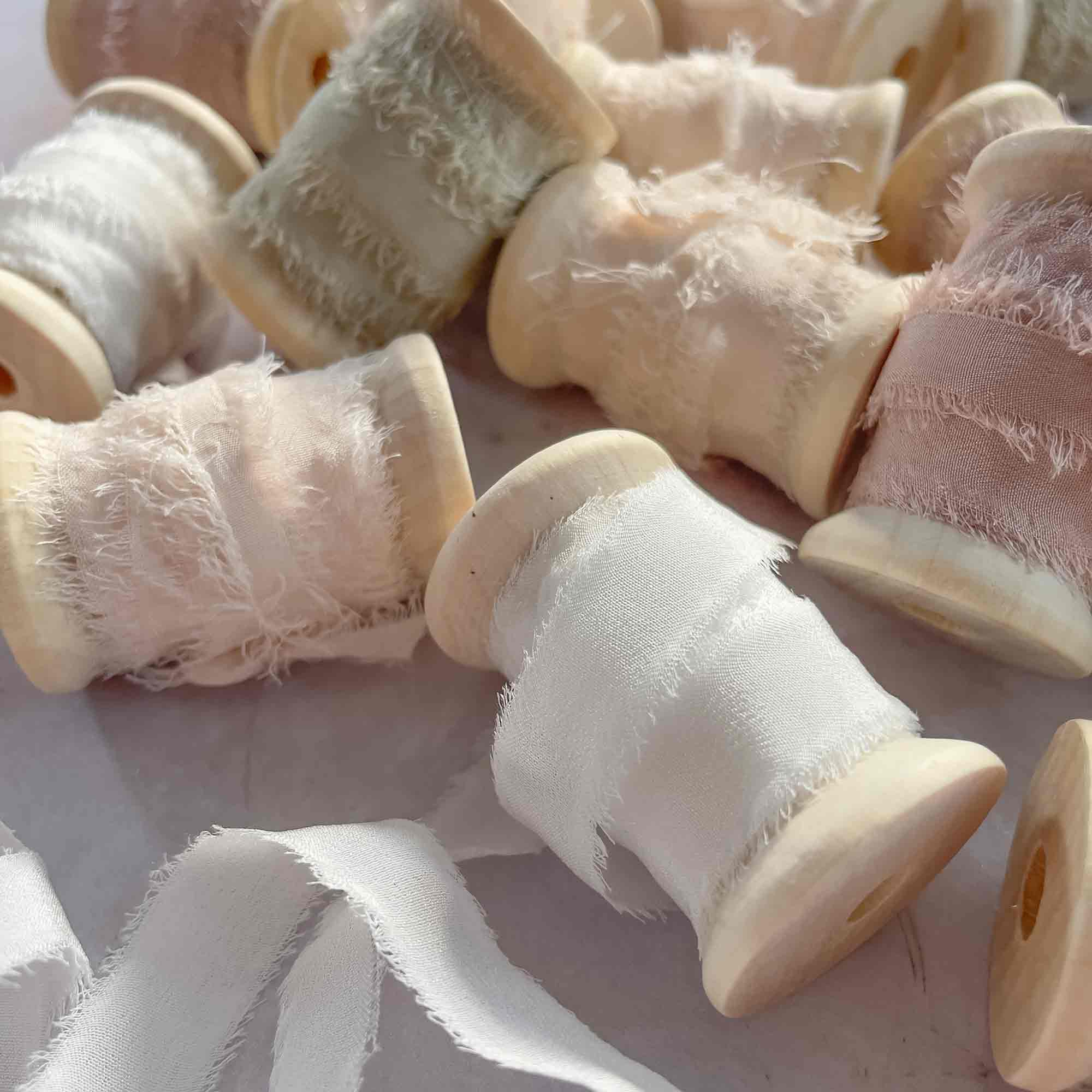 The Natural Paper Company – wholesale Ribbon – Gift wrapping – 10mm Silk Ribbon in White | 5 Metre on Wooden Reel 4