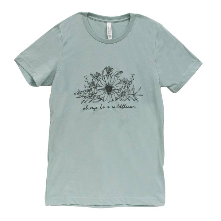 Always Be A Wildflower T-Shirt, Heather Dusty Blue, Large for wholesale by Col House Designs