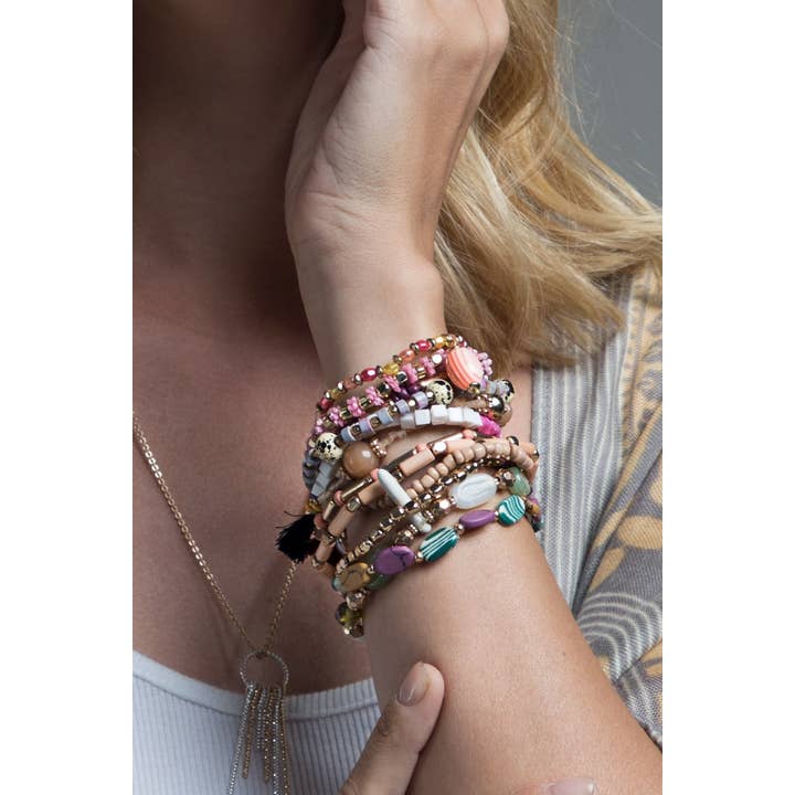 Gdmpn pink 12 Strand Multi Beads Bracelet Set for wholesale on Faire