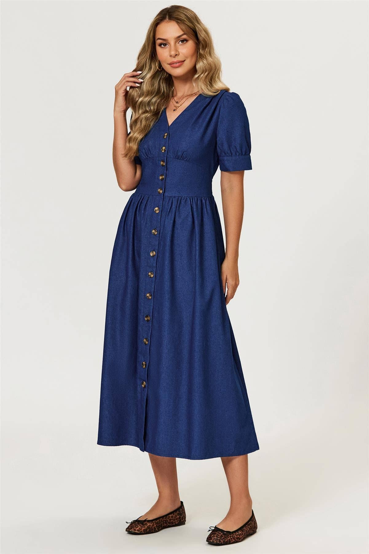 Denim Midi Dress In Blue for wholesale on Faire2