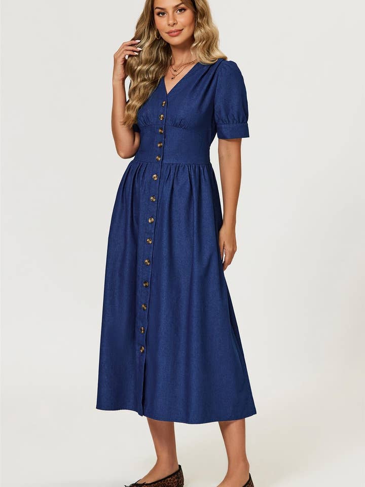 Denim Midi Dress In Blue for wholesale on Faire2